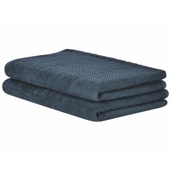 Conjunto De 2 Toallas De Algodón Azul Oscuro Chevron Textura Suave Baño Mitiaro - Azul