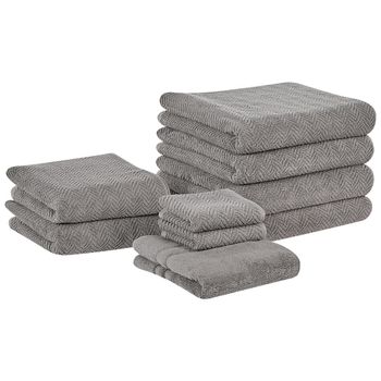 Conjunto De 9 Toallas De Algodón Gris Patrón Chevron Textura Suave Baño Mitiaro - Gris