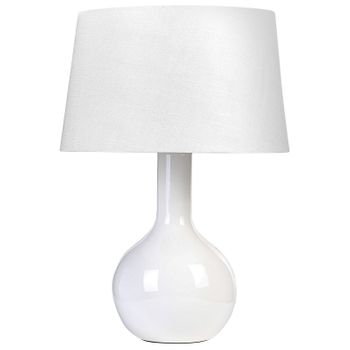 Lámpara De Mesa De Cerámica Lino Blanco 46 Cm Base Pantalla Tela Escritorio Soco - Blanco