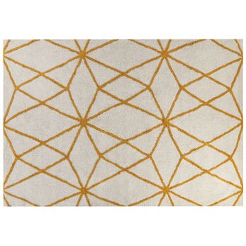 Alfombra De Algodón Blanco Crema Amarillo 160 X 230 Cm A Mano Geométrico Marand - Blanco