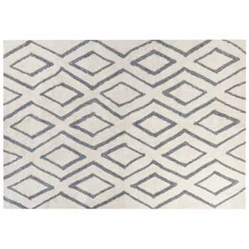 Alfombra De Algodón Blanco Crema Azul Claro 160 X 230 Cm A Mano Geométrico Menderes - Blanco