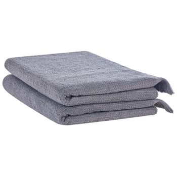 Conjunto De 2 Toallas De Algodón Gris Rizo Textura Borlas Decorativas Baño Atiu - Gris