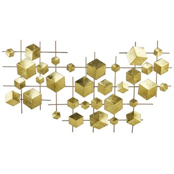 Decoración De Pared De Metal Dorado 89 X 45 Cm Patrón Geométrico Cubos Flerovium - Dorado