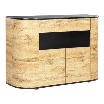 Aparador Madera Clara Negro 120 X 40 Cm Mdf 4 Puertas Estantes Cajón Jerome - Madera Clara