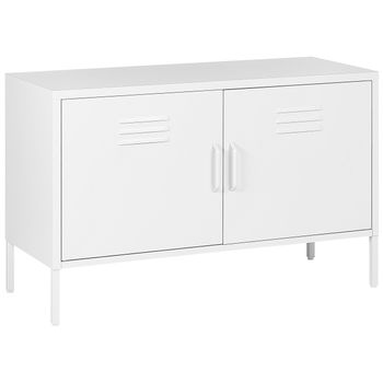 Aparador De Metal Blanco 100 X 40 Cm 2 Puertas Estantes Protectores Patas Uria - Blanco