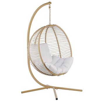 Silla Colgante Con Soporte Beige Blanco Metal Cojín Sala De Estar Exterior Arco - Beige