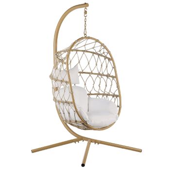 Silla Colgante Con Soporte Beige Blanco Cojín Suave Sala De Estar Exterior Adria - Beige