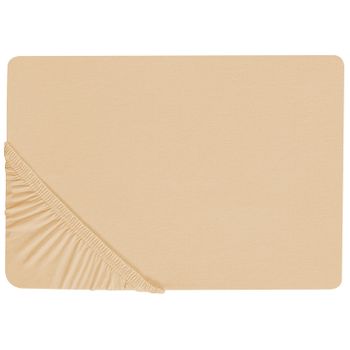 Sábana De Algodón Beige Arena 160 X 200 Cm Ajustable Bordes Elásticos Sólido Janbu - Beige