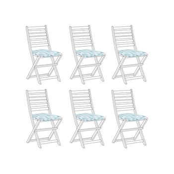 Conjunto De 6 Cojines Azul Claro Blanco 31 X 39 Cm Asiento Cuerda Tolve - Azul