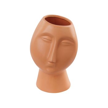 Florero De Porcelana Naranja 24 Cm Jarrón Patrón De Cara Minimalista Florina - Naranja