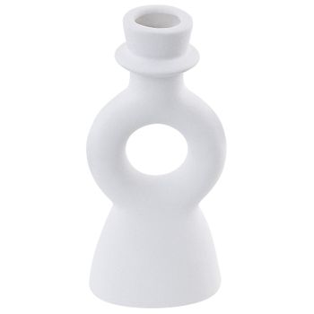 Candelero De Cerámica Blanco Crema 17 Cm Candelabros Portavelas Forma Curva Sparta - Blanco