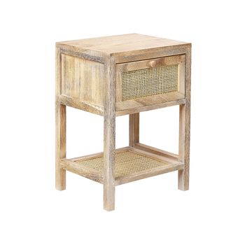 Mesa De Noche De Madera Clara 35 X 29 Cm 1 Cajón Frontal Ratán Boho Esto - Madera Clara