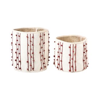 Conjunto De 2 Cestas De Algodón Beige Rojo Almacenaje Ropa Accesorio Boho Khel - Beige