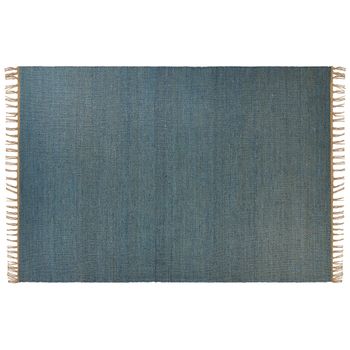 Alfombra De Yute Azul Turquesa Marrón 160 X 230 Cm Hecho A Mano Borlas Lunia - Azul