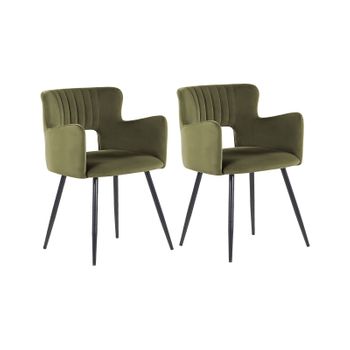 Conjunto De 2 Sillas De Comedor De Terciopelo Verde Oliva Negro Respaldo Sanilac - Verde