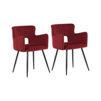 Conjunto De 2 Sillas De Comedor De Terciopelo Rojo Oscuro Negro Respaldo Sanilac - Rojo