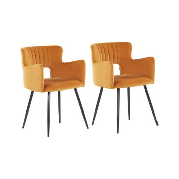 Conjunto De 2 Sillas De Comedor De Terciopelo Naranja Negro Respaldo Sanilac - Naranja