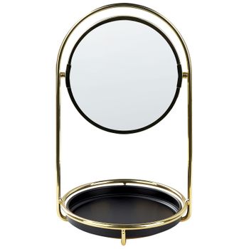 Espejo De Maquillaje De Metal Vidrio Dorado Negro 15 Cm Bandeja Aumento Indre - Dorado