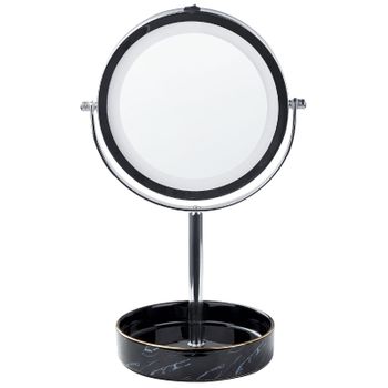 Espejo De Maquillaje Led De Metal Vidrio Plateado Negro 26 Cm Doble Cara Savoie - Plateado