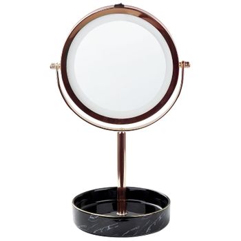 Espejo De Maquillaje Led De Metal Vidrio Rosa Dorado Negro 26 Cm Doble Cara Savoie - Rosa Dorado