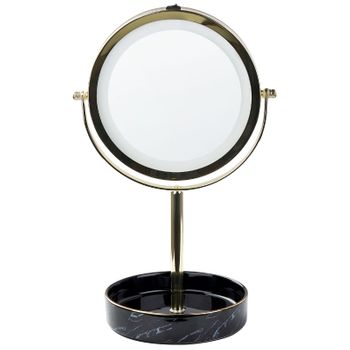 Espejo De Maquillaje Led De Metal Vidrio Dorado Negro 26 Cm Doble Cara Savoie - Dorado