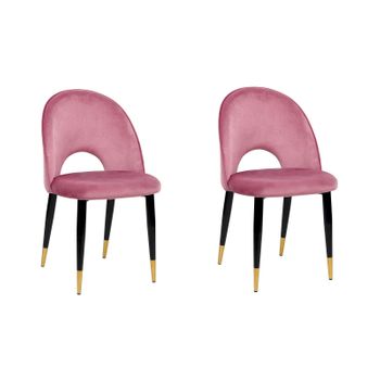 Conjunto De 2 Sillas De Comedor De Terciopelo Rosa Negro Dorado Patas Magalia - Rosa