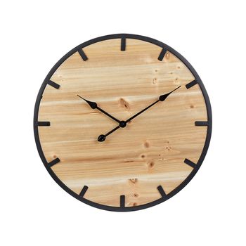 Reloj De Pared De Madera De Abeto Clara Negro 60 Cm Metal Moderno Caborca - Madera Clara