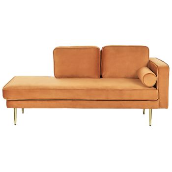 Chaise Longue Tapizado En Terciopelo Naranja Dorado Versión Derecha Patas De Metal Diseño Moderno Miramas - Naranja