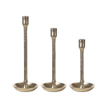 Conjunto De 3 Candeleros De Metal Dorado Portavelas Centro De Mesa Glamour Liwung - Dorado