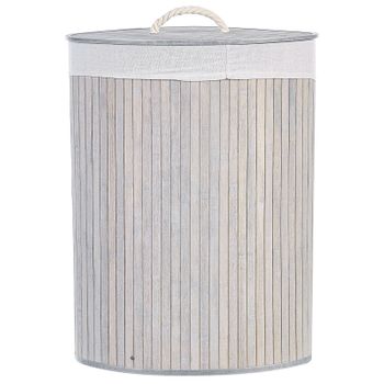 Cesta De Madera De Bambú Gris Claro Blanco Crema 60 Cm Tapa Extraíble Matara - Gris