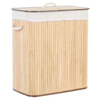 Cesta De Madera De Bambú Clara 60 Cm 2 Compartimentos Tapa Asas De Cuerda Kandy - Madera Clara