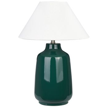 Lámpara De Mesa De Cerámica Verde Oscuro Blanco Crema 57 Cm Pantalla Tela Careta - Verde