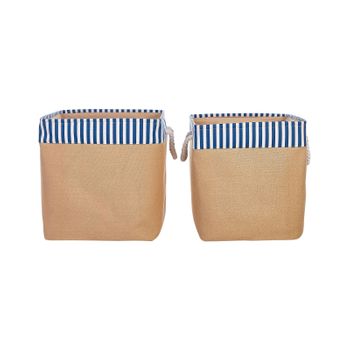 Conjunto De 2 Cestas De Poliéster Beige Blanco Azul Algodón Asas De Cuerda Tugul - Beige