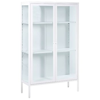 Vitrina De Metal Blanco 90 X 35 Cm Vidrio Armario Expositor 2 Puertas Oficina Nash - Blanco