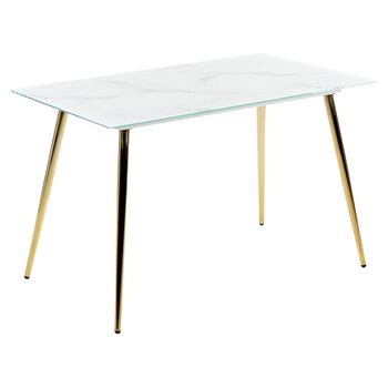 Mesa De Comedor De Vidrio Templado Blanco Dorado 120 X 70 Cm Efecto Mármol Mulga - Blanco