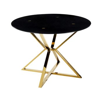 Mesa De Comedor De Vidrio Templado Negro Dorado 105 Cm Patas Metal Brillante Bosco - Negro