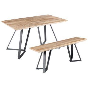 Conjunto De Comedor 2 Plazas Madera Clara Negro Patas Metal Mesa Banco Upton - Madera Clara