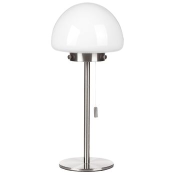 Lámpara De Mesa De Vidrio Plateado Blanco 39 Cm Base Metal Pantalla Interruptor Moruga - Plateado