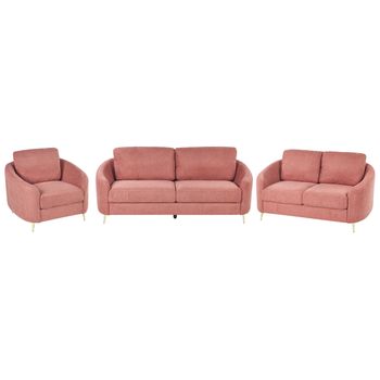 Conjunto De Sala De Estar 6 Plazas De Poliéster Rosa Dorado Glamour Trosa - Rosa