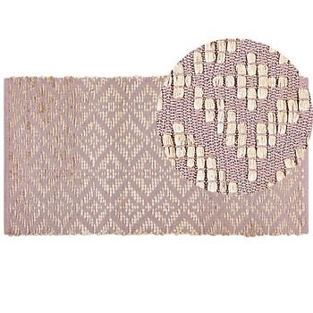 Alfombra De Algodón Rosa Beige 80 X 150 Cm Yute Patrón Geométrico Retro Gerze - Rosa