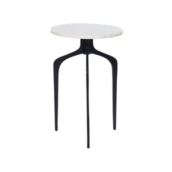 Mesa Auxiliar De Mármol Blanco Negro 36 Cm Glamour Sala De Estar Dormitorio Tihoi - Blanco