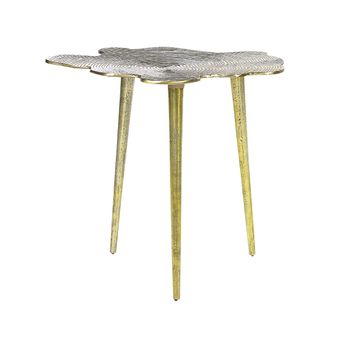 Mesa Auxiliar De Metal Dorado 49 Cm Efecto Madera Desgastado Sala De Estar Mimili - Dorado