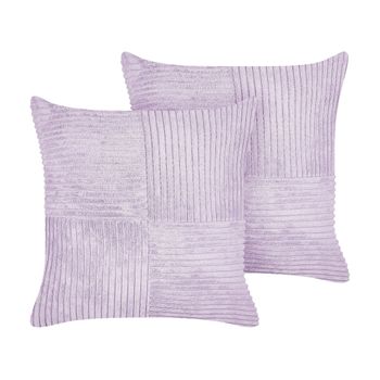 Conjunto De 2 Cojines De Pana Violeta 43 X 43 Cm Patrón A Rayas Moderno Millet - Violeta