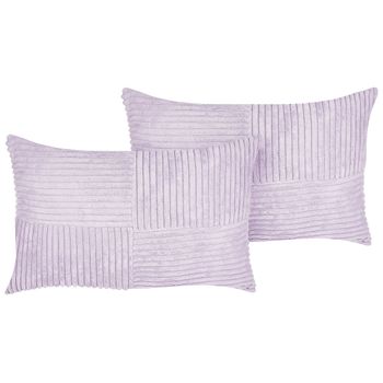 Conjunto De 2 Cojines De Pana Violeta 50 X 30 Cm Patrón A Rayas Moderno Millet - Violeta