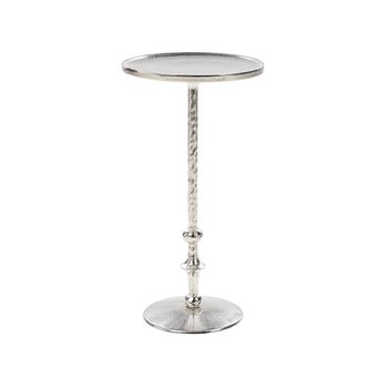 Mesa Auxiliar De Metal Plateado 32 Cm Forma Geométrica Tablero Tallado Meda - Plateado