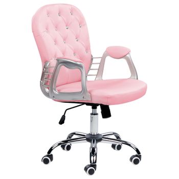 Silla De Oficina Reclinable De Piel Sintética Rosa Negro Plateado Giratorio Princess - Rosa