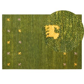 Alfombra Gabbeh De Lana Verde Amarillo Beige 140 X 200 Cm A Mano Patrón Viejo Oeste Yulafi - Verde