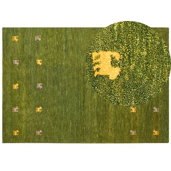 Alfombra Gabbeh De Lana Verde Amarillo Beige 160 X 230 Cm A Mano Patrón Viejo Oeste Yulafi - Verde