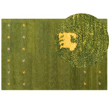 Alfombra Gabbeh De Lana Verde Amarillo Beige 200 X 300 Cm A Mano Patrón Viejo Oeste Yulafi - Verde