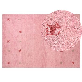 Alfombra Gabbeh De Lana Rosa Fucsia 140 X 200 Cm A Mano Patrón Viejo Oeste Yulafi - Rosa